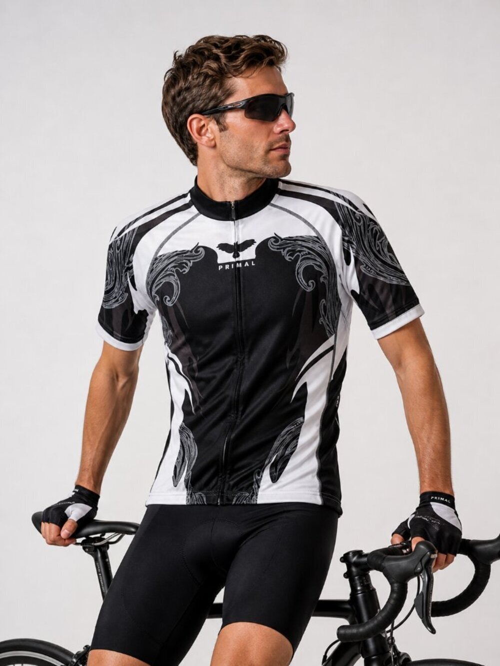 PRIMAL Short Sleeve 3/4 Zip Cycling Jersey Shirt Black Gray Large - Picture 2 of 5